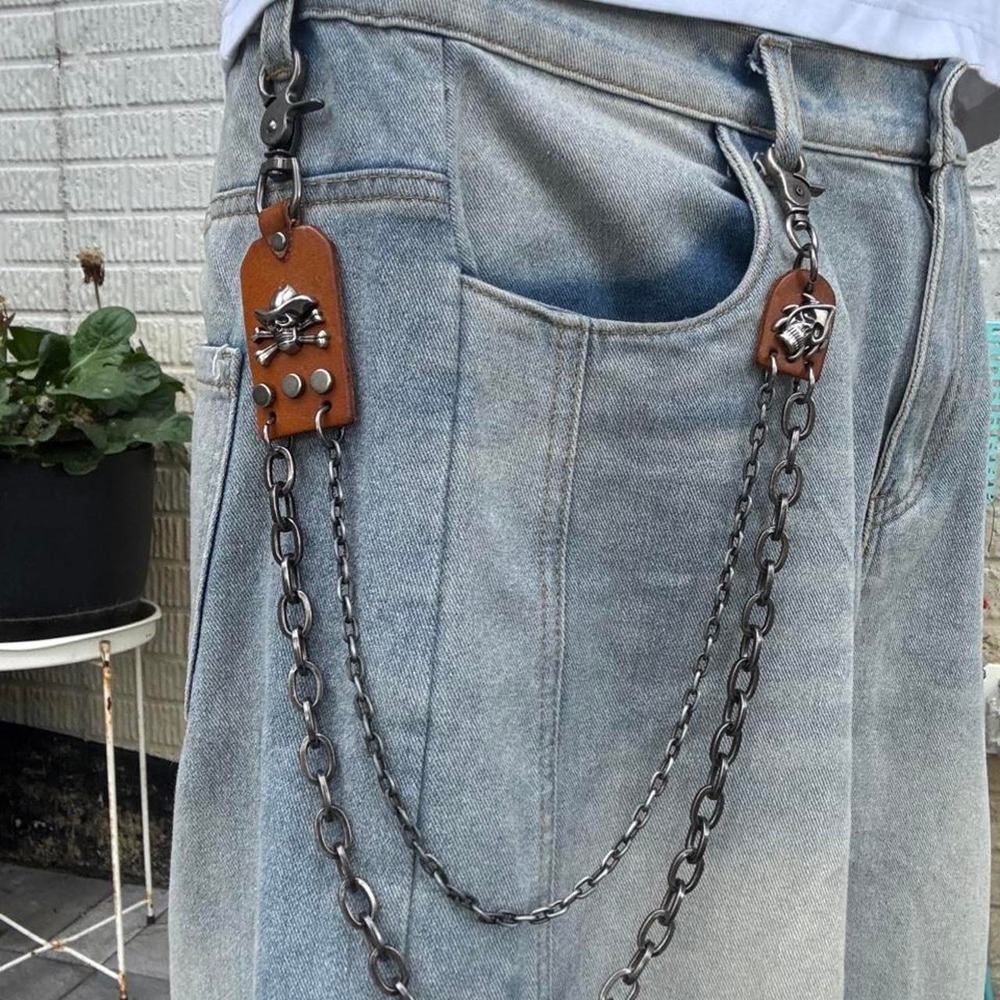 Brown Skull Double Wallet Chain